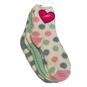 3 BETSEY JOHNSON White Aqua Green Blue Pink Dot Stripe Plush Crew Socks NWT